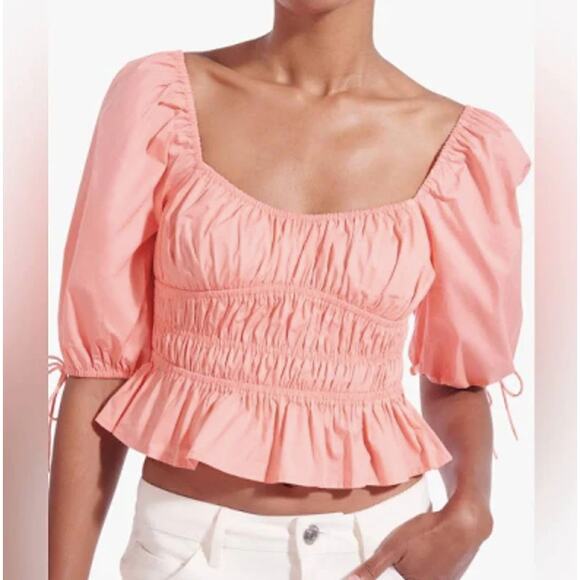STAUD Tops - STAUD Faye Puff-Sleeve Peplum Gathered Crop Blouse Sz. M